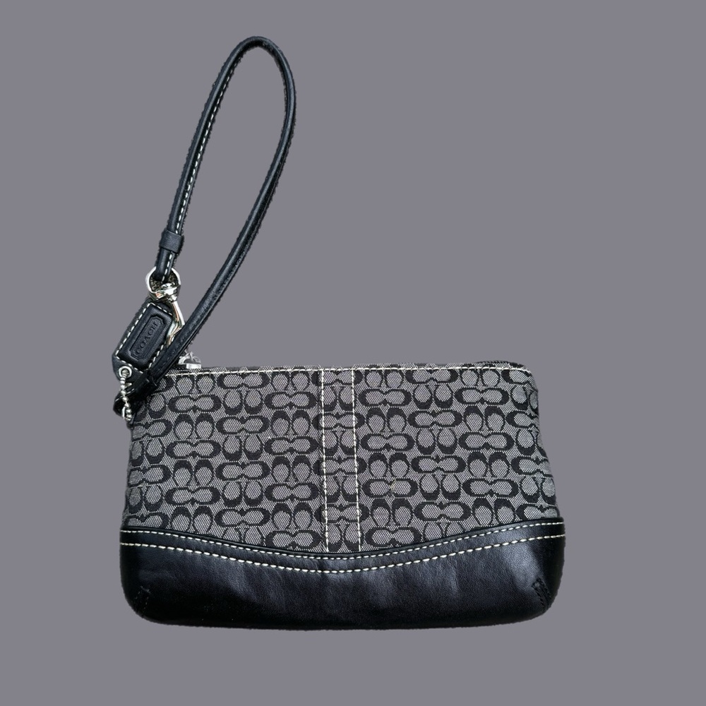 Coach Mini Signature Gray & Black Wristlet